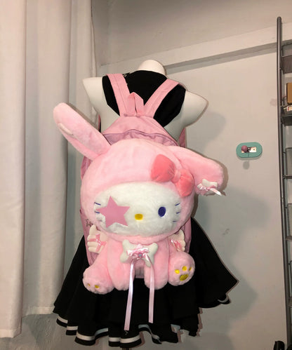 Y2K Rabbit Ears Kitty Pink Blue Backpack Doll Bag