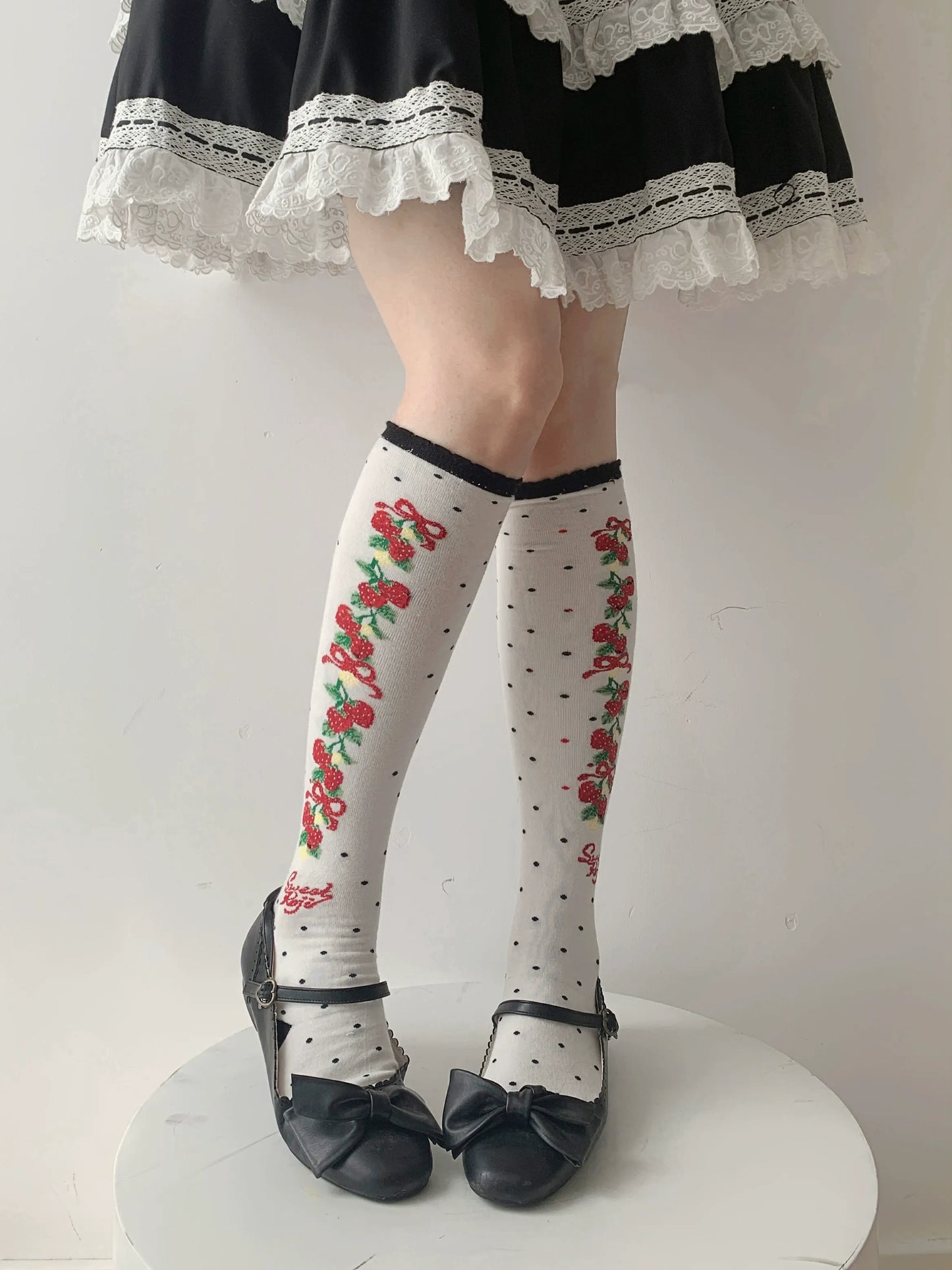 Strawberry String Pink Red Black White Lolita Socks