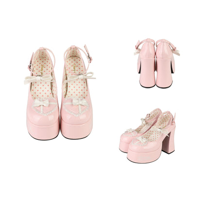 Puffy Sheep Sweet Box Platform Pink Black High Heels Shoes