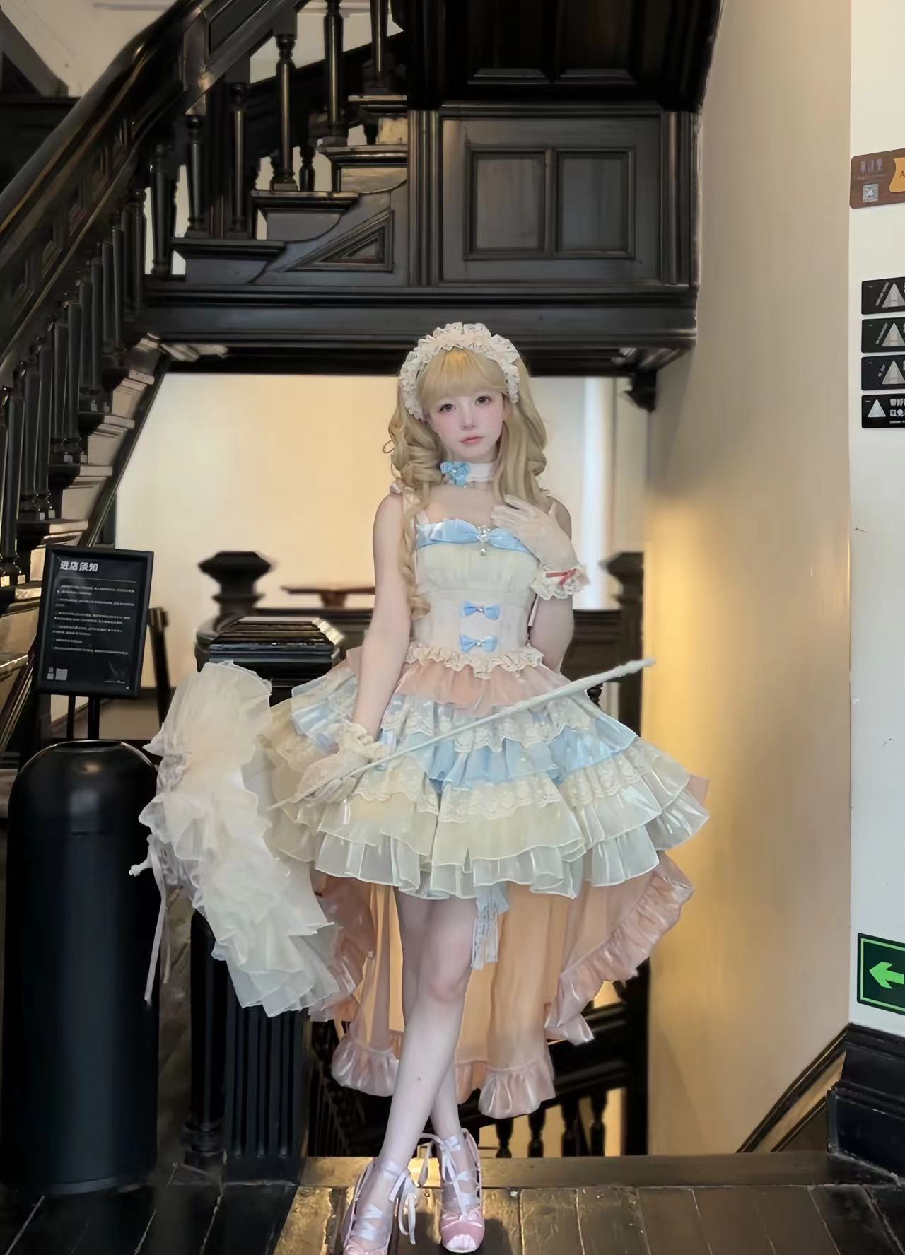 Flying Diary Blue Apricot Lolita Dress