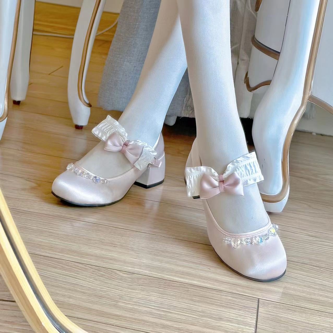 Pinky Coquette Fairy Princess Pastel Light Pink Mary Jane Shoes