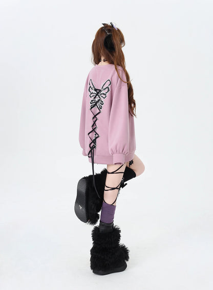 Crazy Girl Dream Cracks Zig Zag Bow Pink Black White Purple Sweater