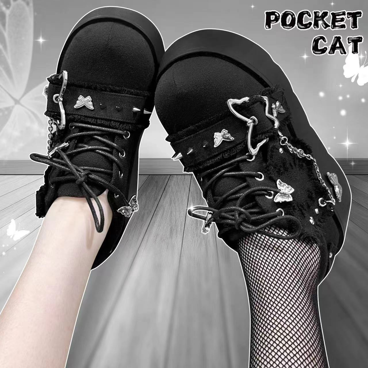 Pocket Cat Y2K Butterfly Dream EGL Canvas Platform Shoes