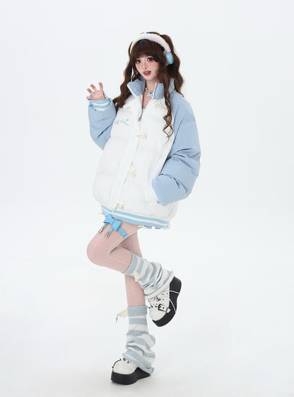 Crazy Girl Stereo Toggles White Pink Blue Puffer Jacket