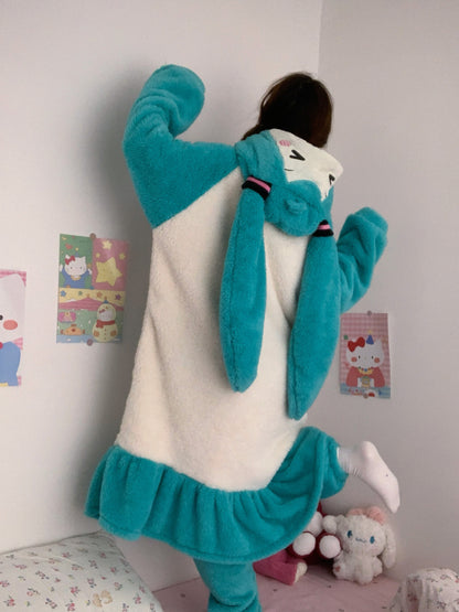 Miku Twintails Green Winter Pajamas Hooded Top & Pants Two Piece