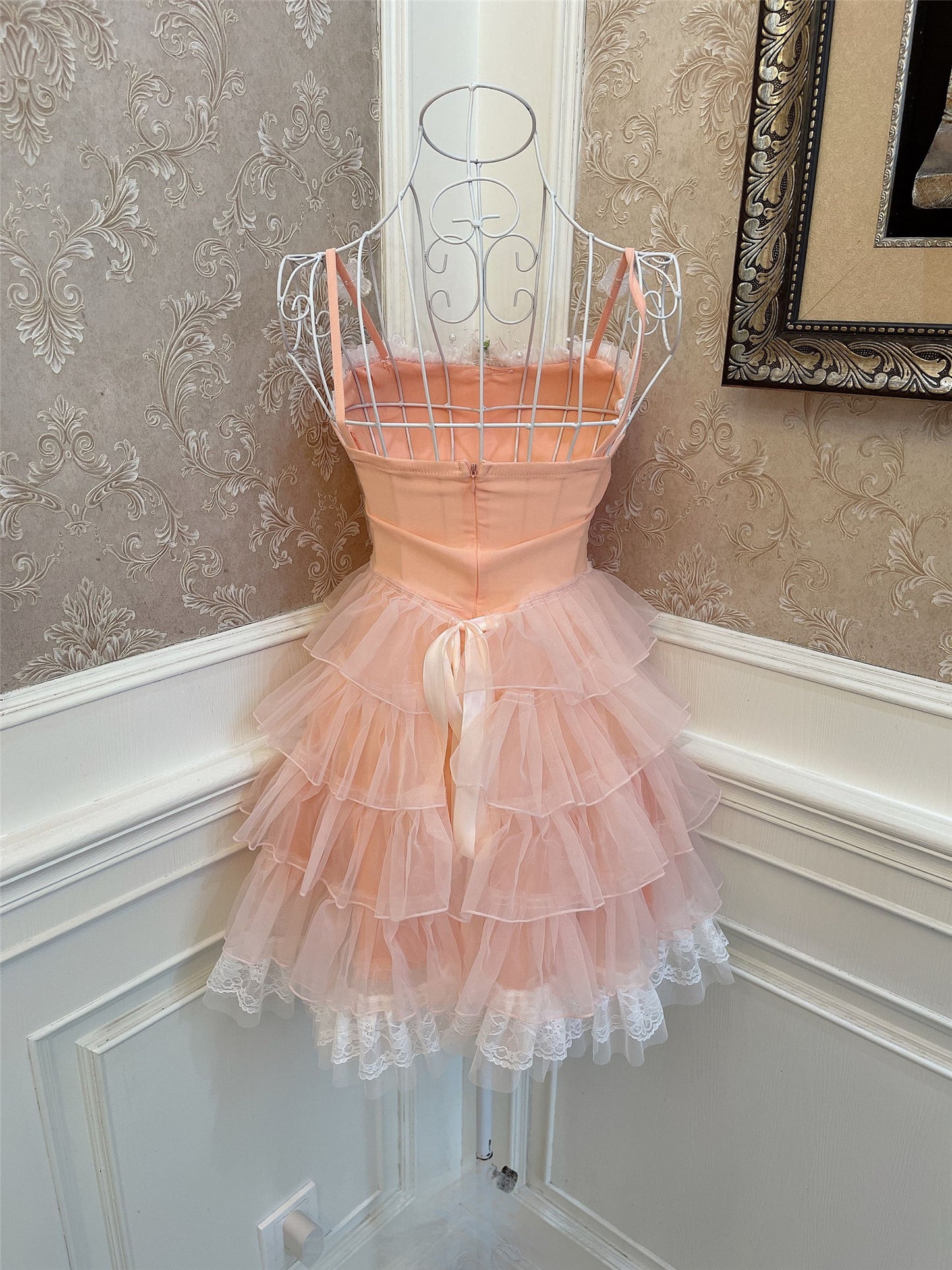 Sweetheart Princess Fairy Strap Cake Peach Pink Dress