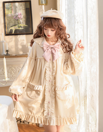 Winter Autumn Soft Cute Sweet Lace White & Scarlet Red Coat