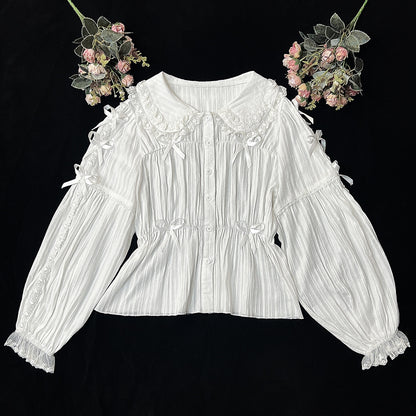 Hibscus Lolita EGL Inner Shirt Blouse Lace Doll Collar Long Sleeve White Black Cream Pink