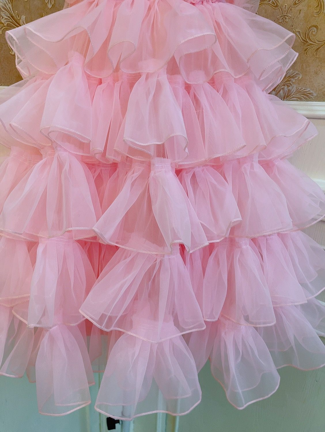 Sweetheart Princess Pink Ruffled Organza Cake Dress