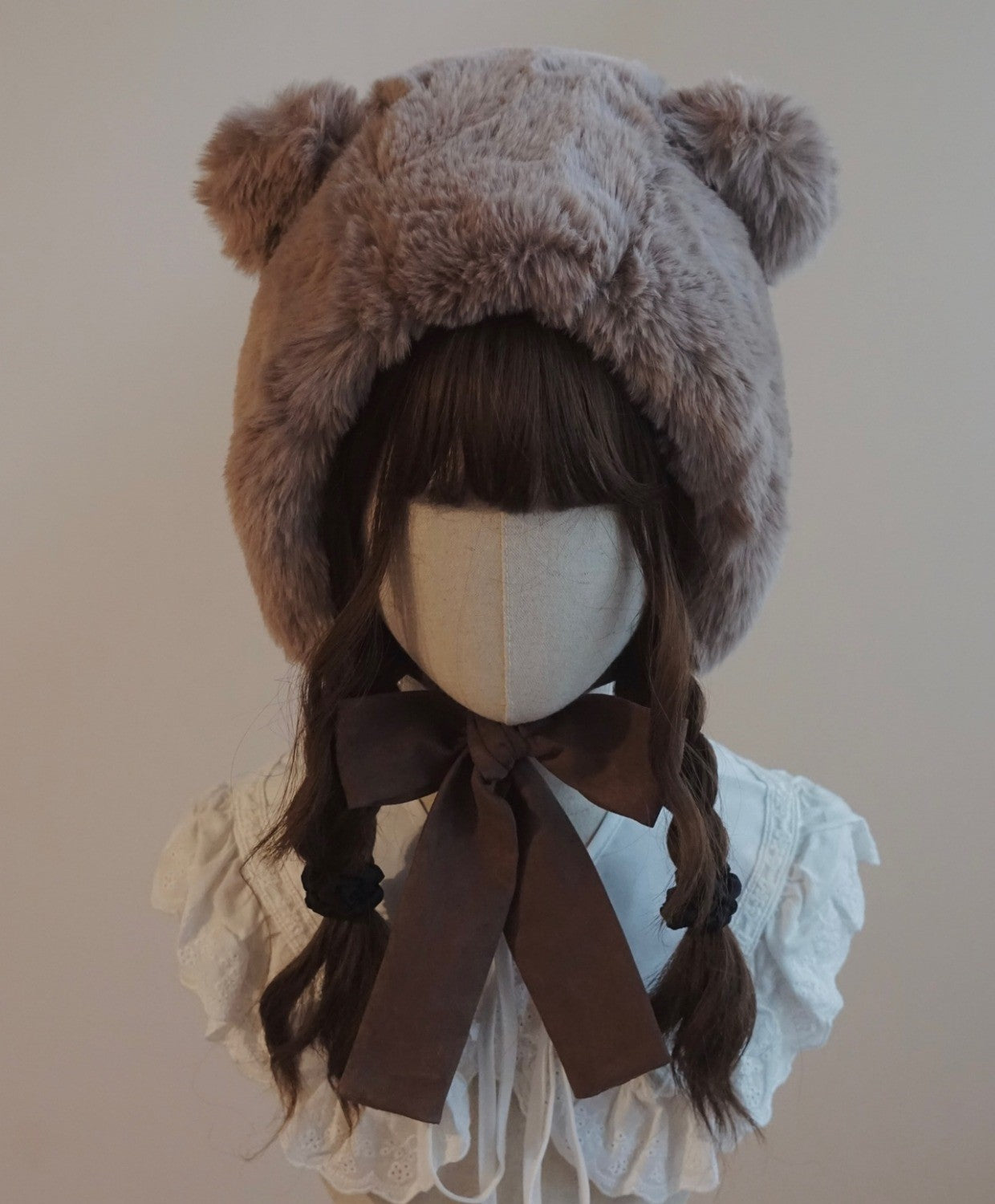 Cute Autumn Fall Handmade Original Faux Imitation Fur Plush Lolita Bear Ears Hats