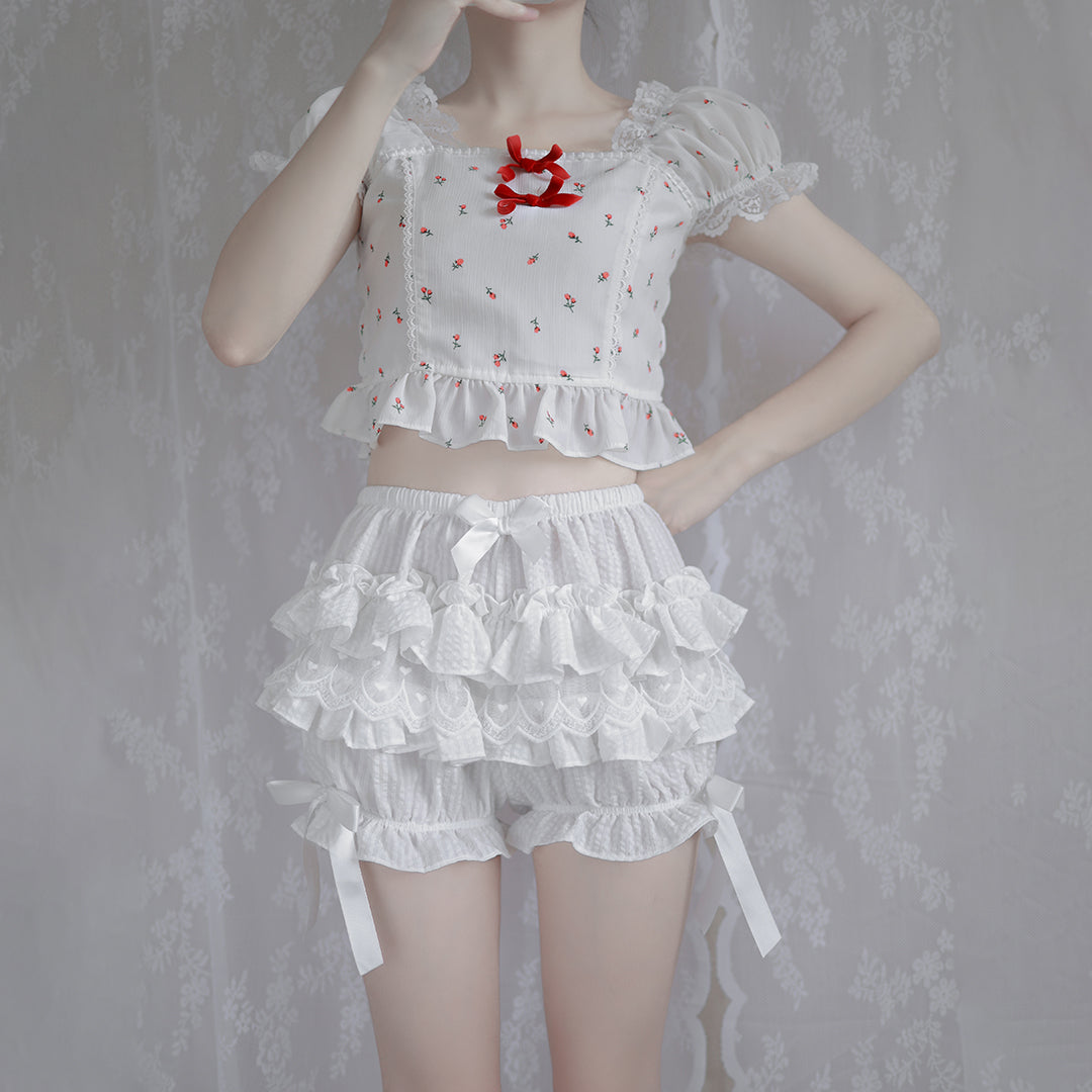 Lolita Lace Ruffled Black White Pink Bow Bloomers Shorts