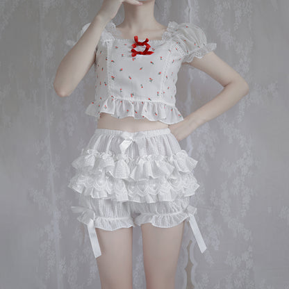 Lolita Lace Ruffled Black White Pink Bow Bloomers Shorts