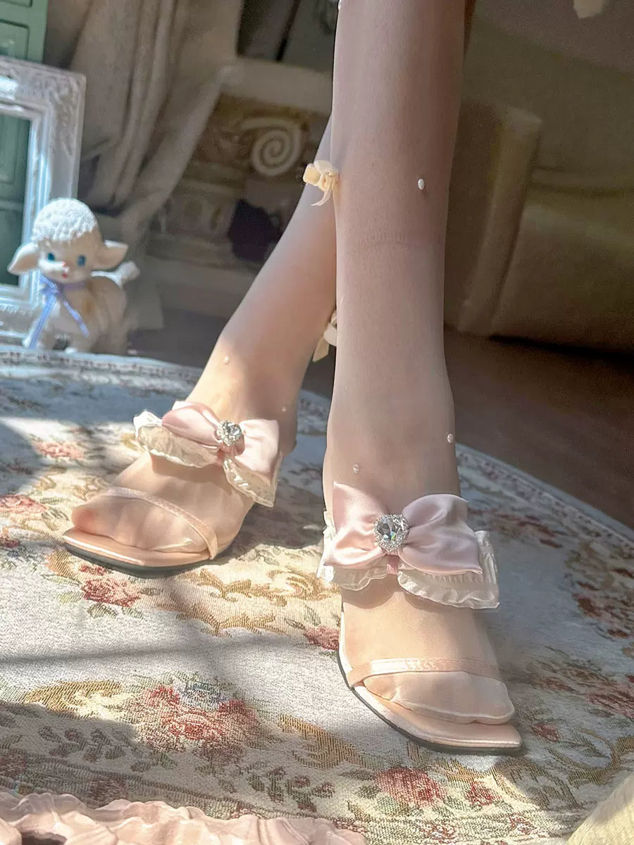 Pinky Black Pink Casual Bow Flat Sandals Shoes