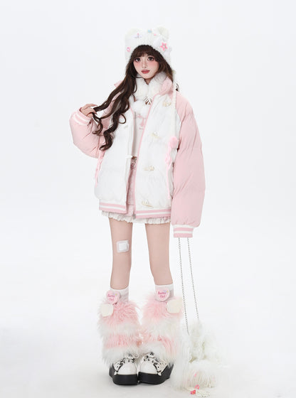 Crazy Girl Stereo Toggles White Pink Blue Puffer Jacket