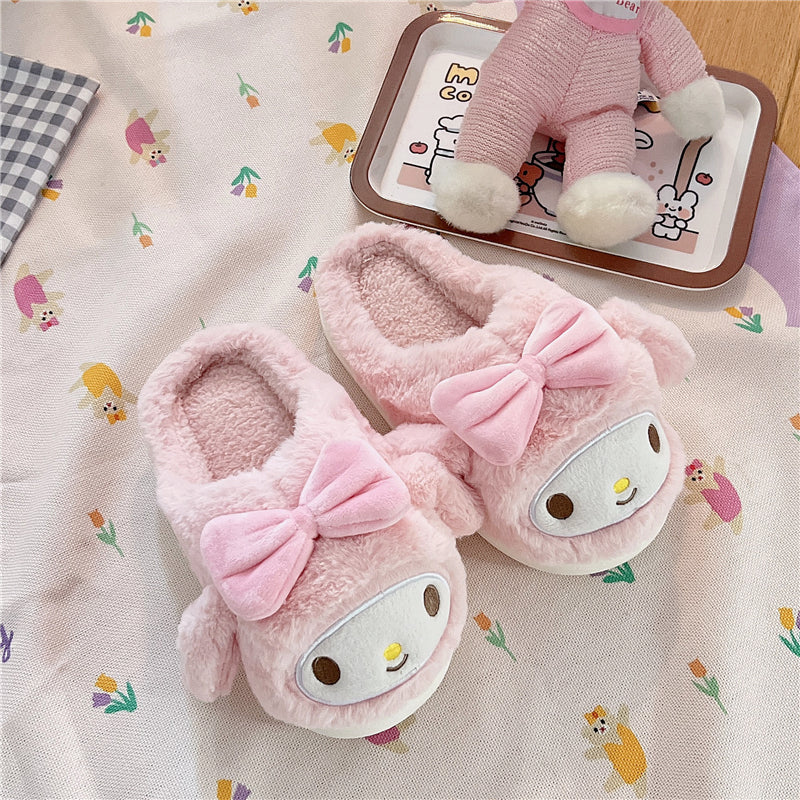 Kitty Cat Cinnamon Dog Melody Purple Devil Velvet Cotton Winter Thick Plush Slippers Shoes