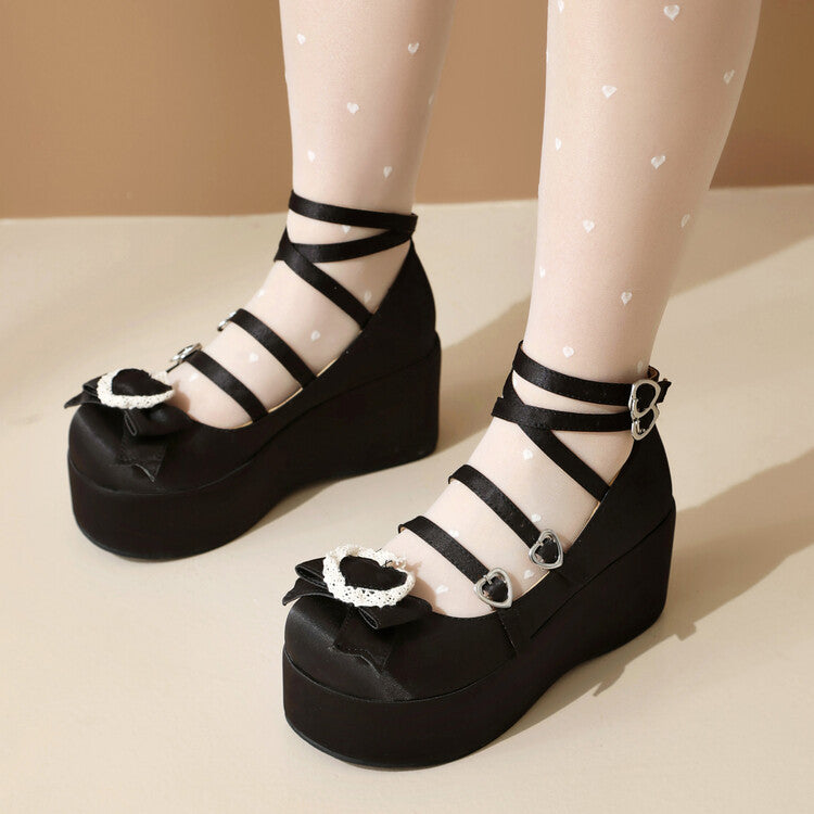 Elegant Princess Black & Pink Satin Round Toe Shoes