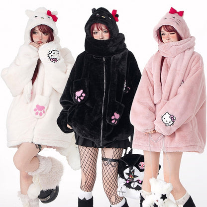 Young Eyes Kitty Cartoon Fall Winter Detachable Hat Plush Jacket