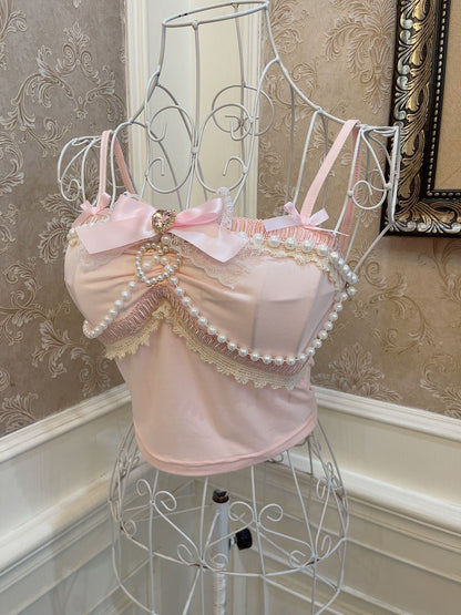 Sweetheart Princess Pearl Chain Pink Camisole Top