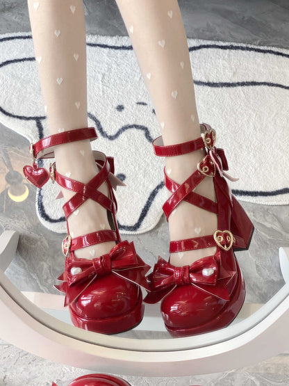 Love Song Love Track Lolita Black White Pink Red Bow Mary Jane High Heels Shoes