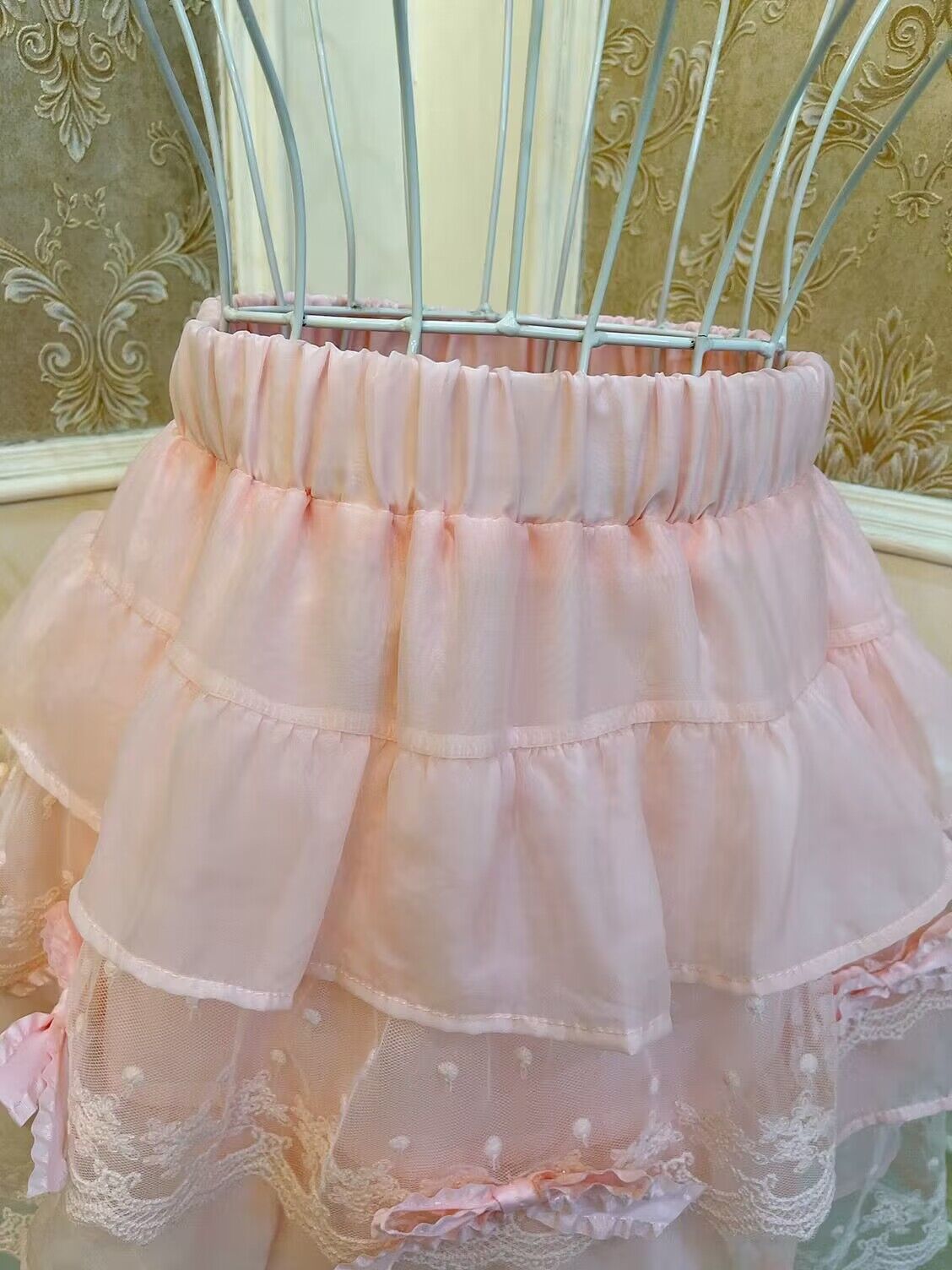 Sweetheart Princess Pastel Pink Cake Layered Lace Elastic Mini Skirt