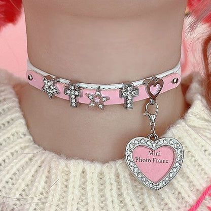 Diamond Cross Pink White Star Heart Bone Y2K Hot Girl Choker Necklaces