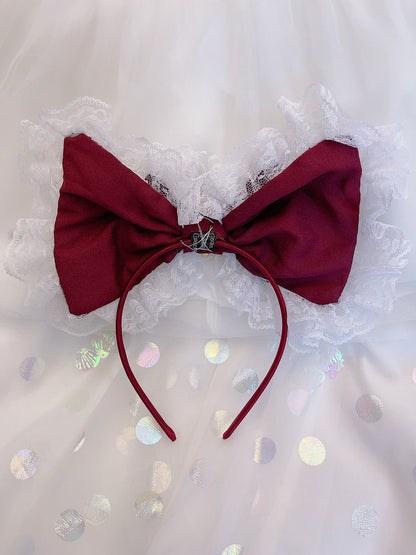 Sweetheart Princess Bow Lace Black Blue Pink Red White Headband Hairband Hair Accessories