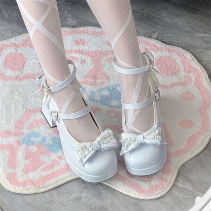 Cookie Sauce Lolita Lace Heart Knot Height Heels Mary Jane Shoes