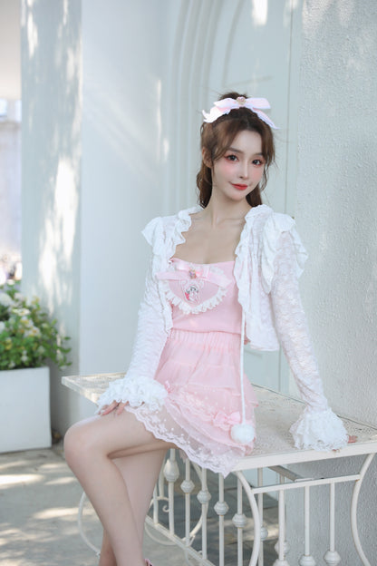 Sweetheart Princess Pastel Pink Cake Layered Lace Elastic Mini Skirt