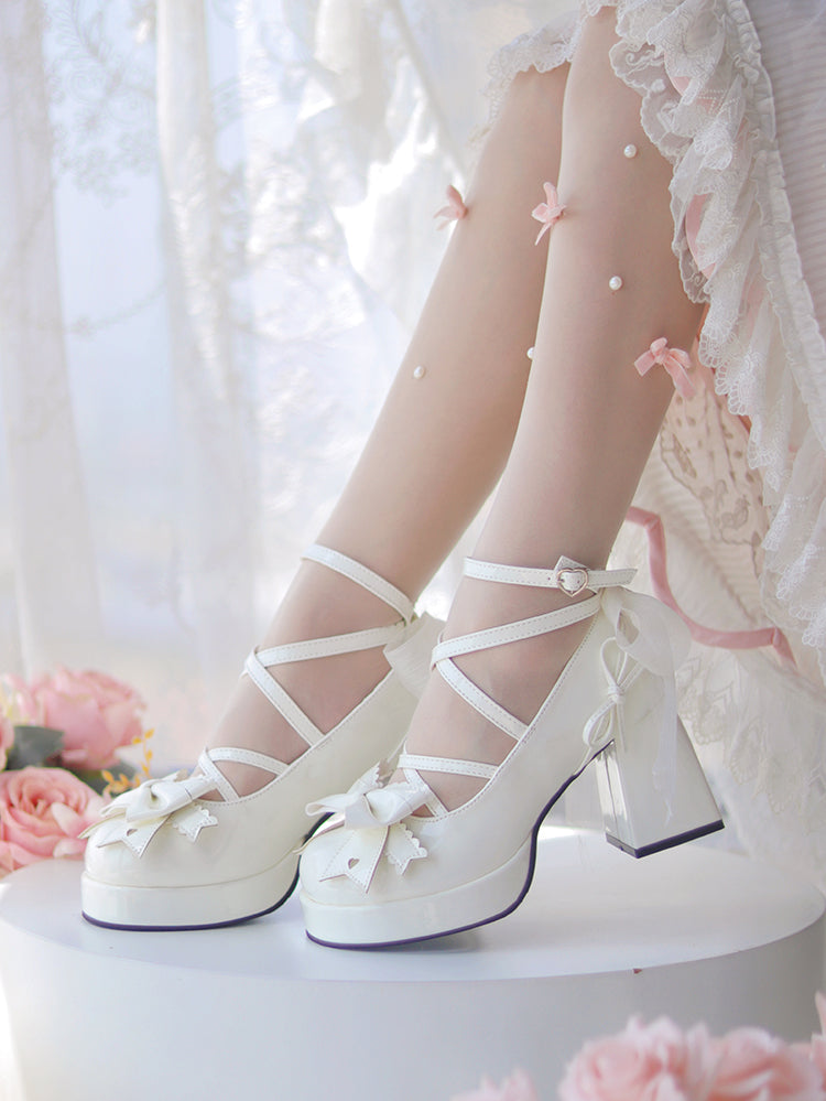 Love Song Confession Lolita Black White Pink Blue Bow High Heels Shoes