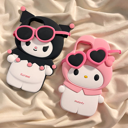 Cool Summer Melody & Purple Devil Sunglasses Cartoon Silicone iPhone Phone Case