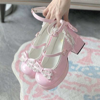 Cookie Sauce Lolita Lace Heart Knot Height Heels Mary Jane Shoes