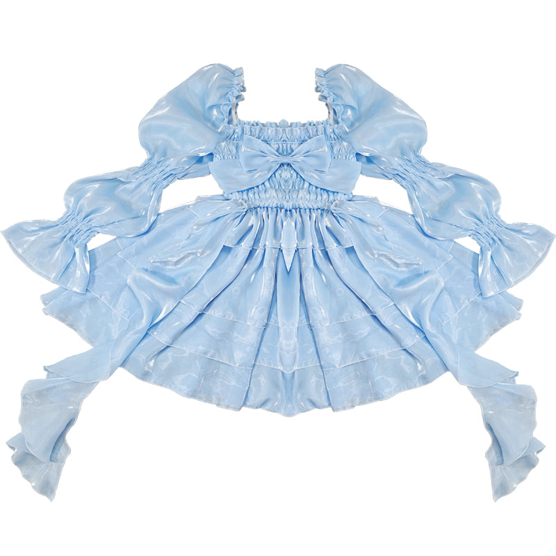 Plus Size Sparkling Jellyfish Princess Pink & Blue Bow Ruffled Dress