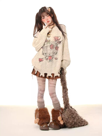 Young Eyes Kitty Leader Pink Cream Knit Sweater