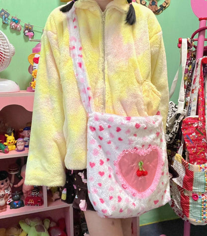 Cherry Pink Heart Love Harajuku Crossbody Plush Bag Tote