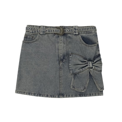 Young Eyes Vintage Salt Bow Denim Mini Skirt