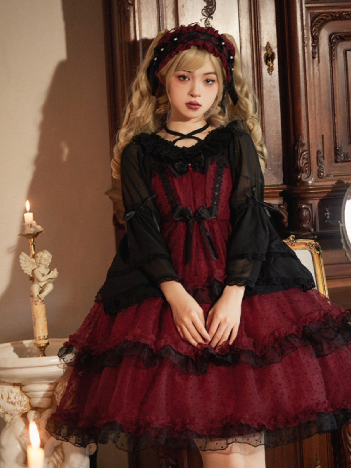 Love Song of the Star Lace Bow Ribbon Ruffled Layered Princess Dress