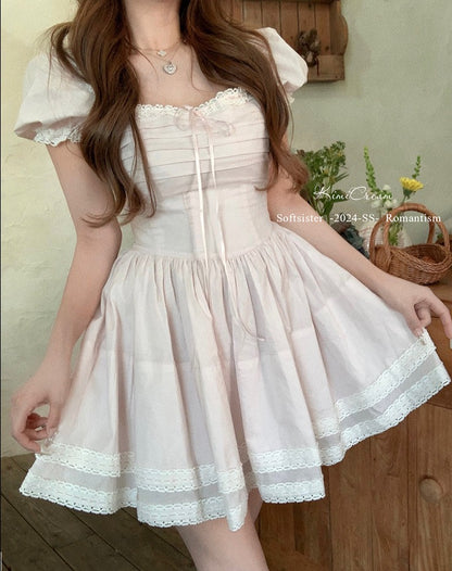 Creamy Sweet Selly Pink Puff Sleeve Dress