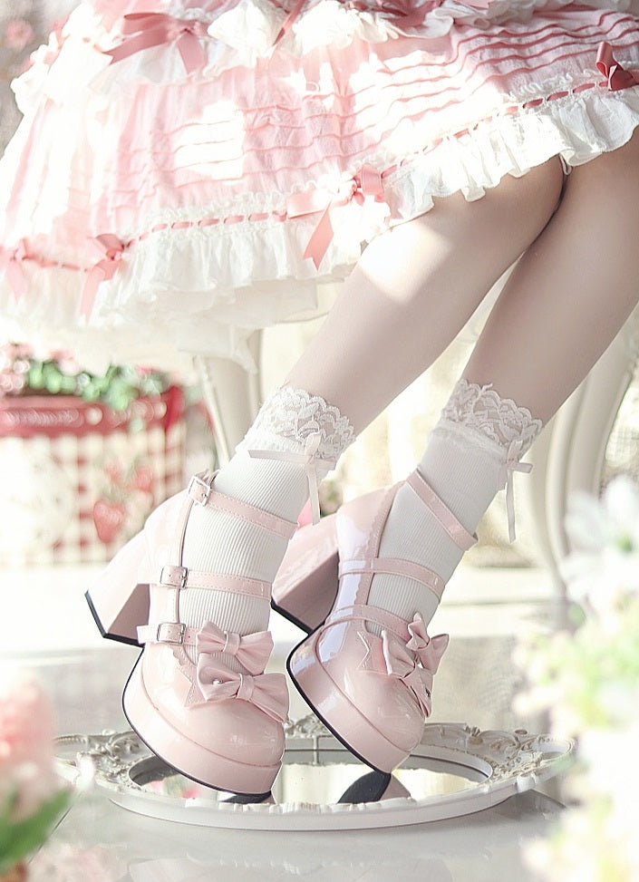 Moonlight Messenger Pink White Black White Blue High Heels Shoes