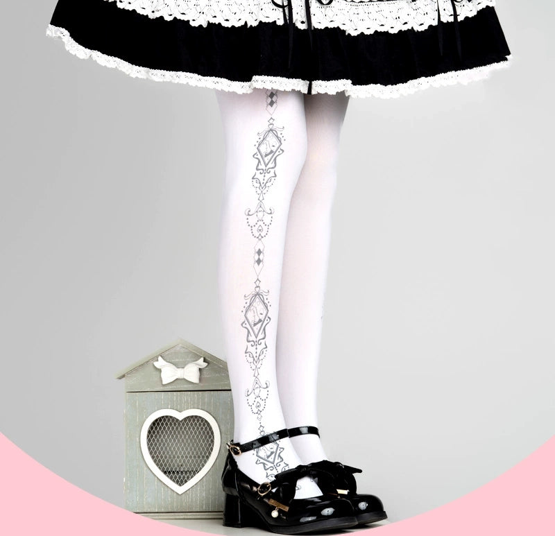 Ooh La La Meow Lolita Velvet Black Magic Spells White Stockings Pantyhose