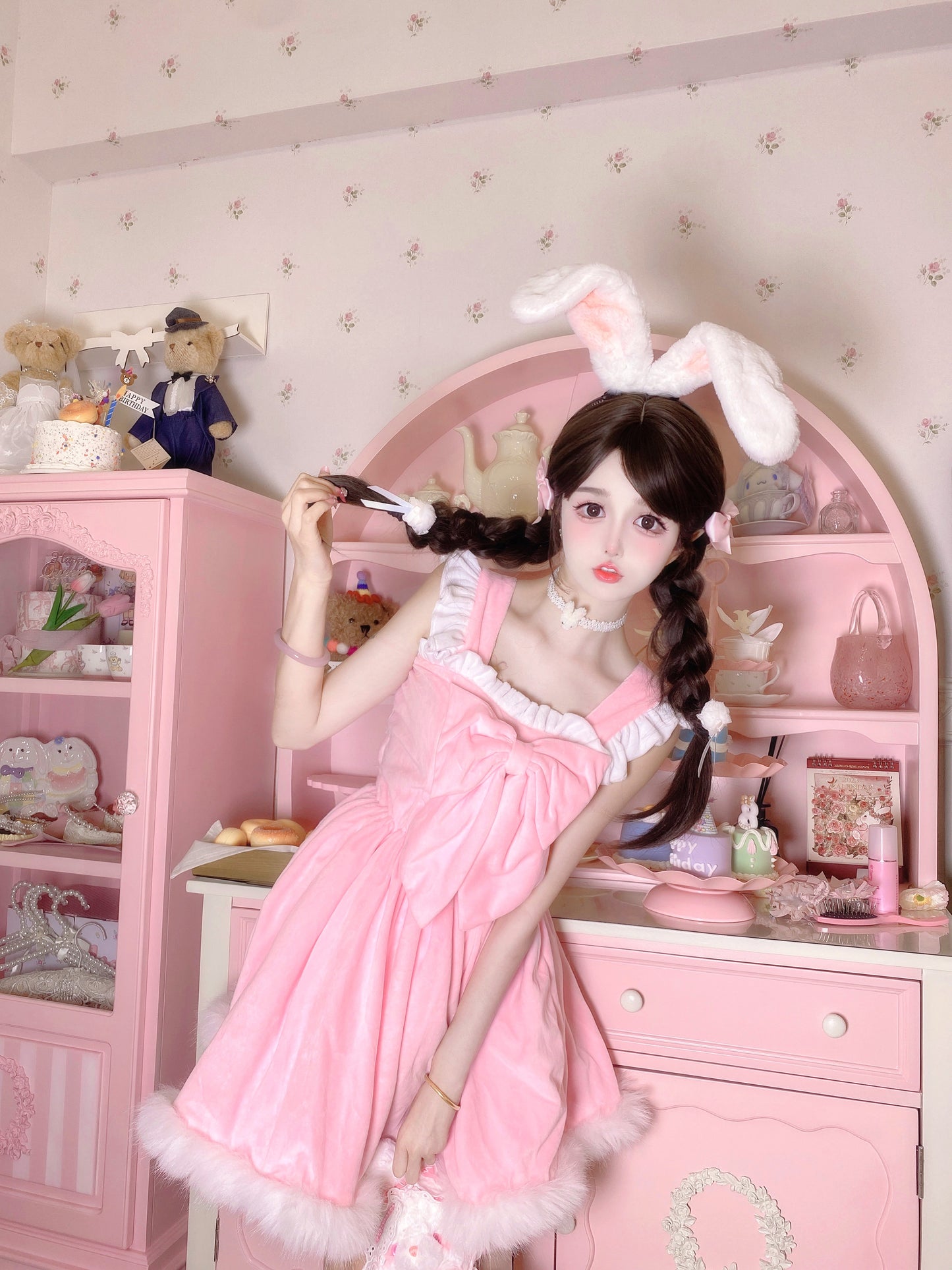 Candy Fairy Cosplay Cute Plush Velvet Fur Pink Princess Dress