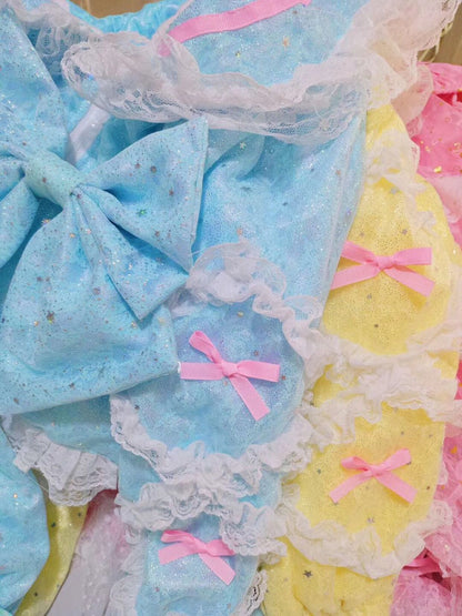 Candy Fairy Sweet Sparkling Blue & Yellow Sailor Collar Bow Lace Ruffled Winter Jacket