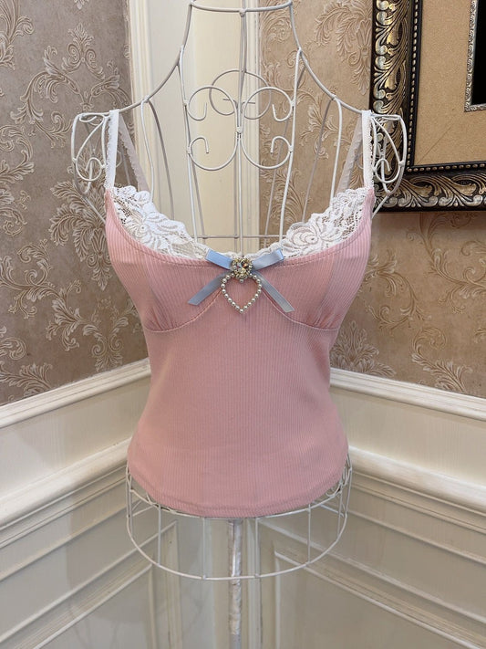 Sweetheart Princess Retro Girl Pink Camisole Top