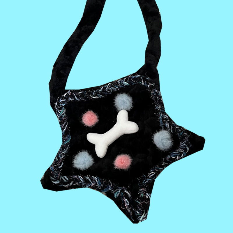 Star Y2K Millennium Purple Devil Bow Bone Pink Black Plush Shoulder Bag