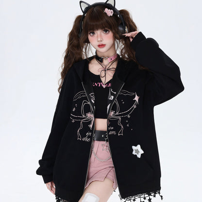 Crazy Girl Dream Lover Cross Pink Black Cream Jacket Hoodie