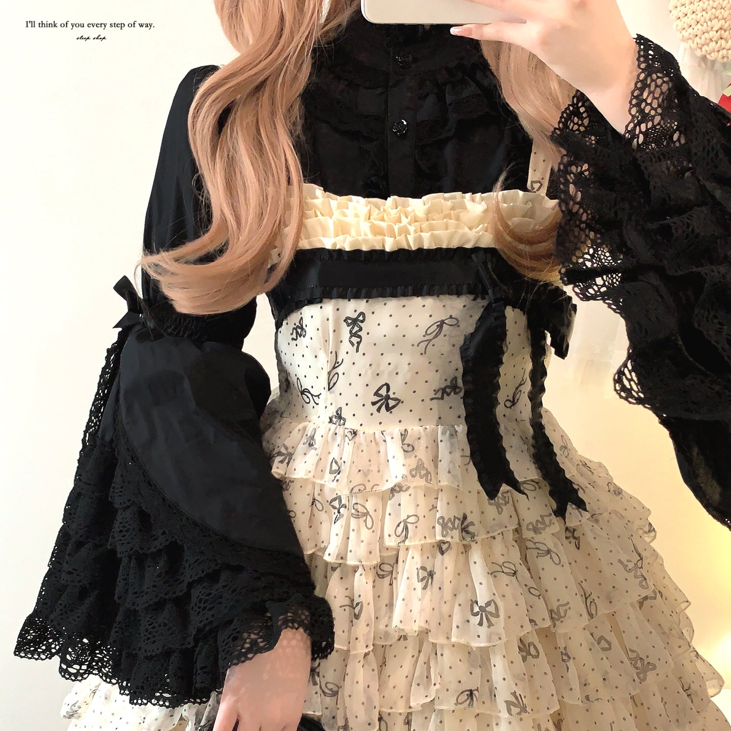 Dormir Doll Maiden Lace Long Sleeve Cream White Black Shirt Blouse Top