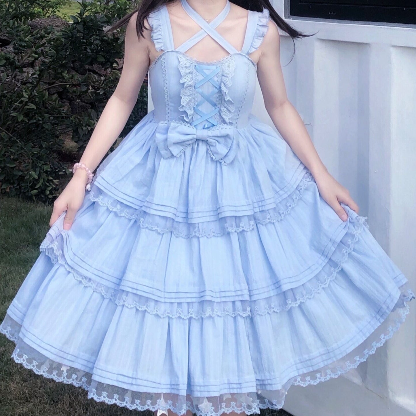 First Love Sweet Sugar Girl Ribbon Lace Strap Dress