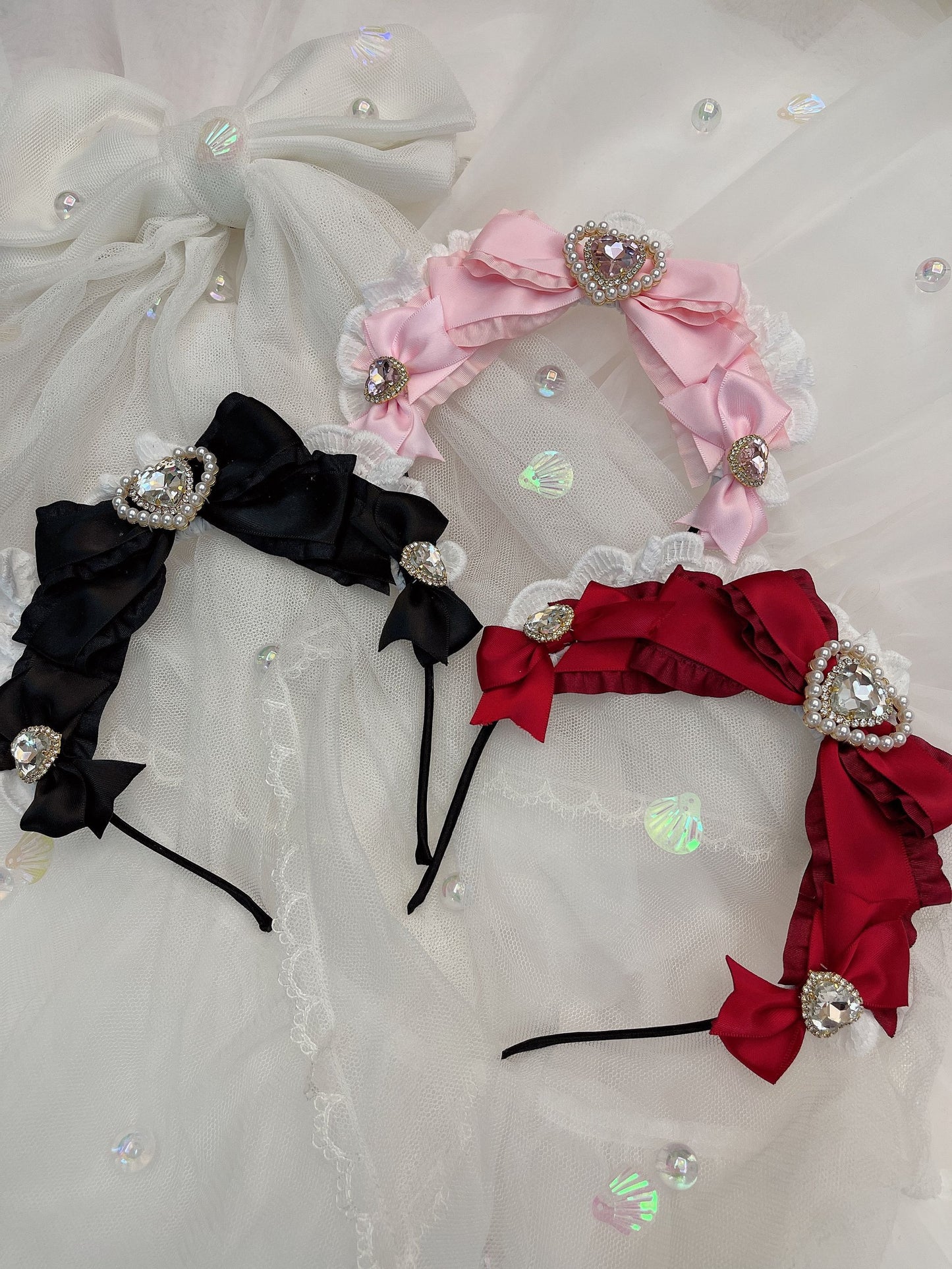 Sweetheart Princess French Maid Lace Black Pink Red Headband Hairband Hair Accessories