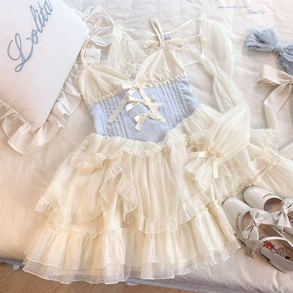 Dormir Doll Princess of Clouds and Mists Lace Bow Strap Dress & Cardigan Two Piece Set