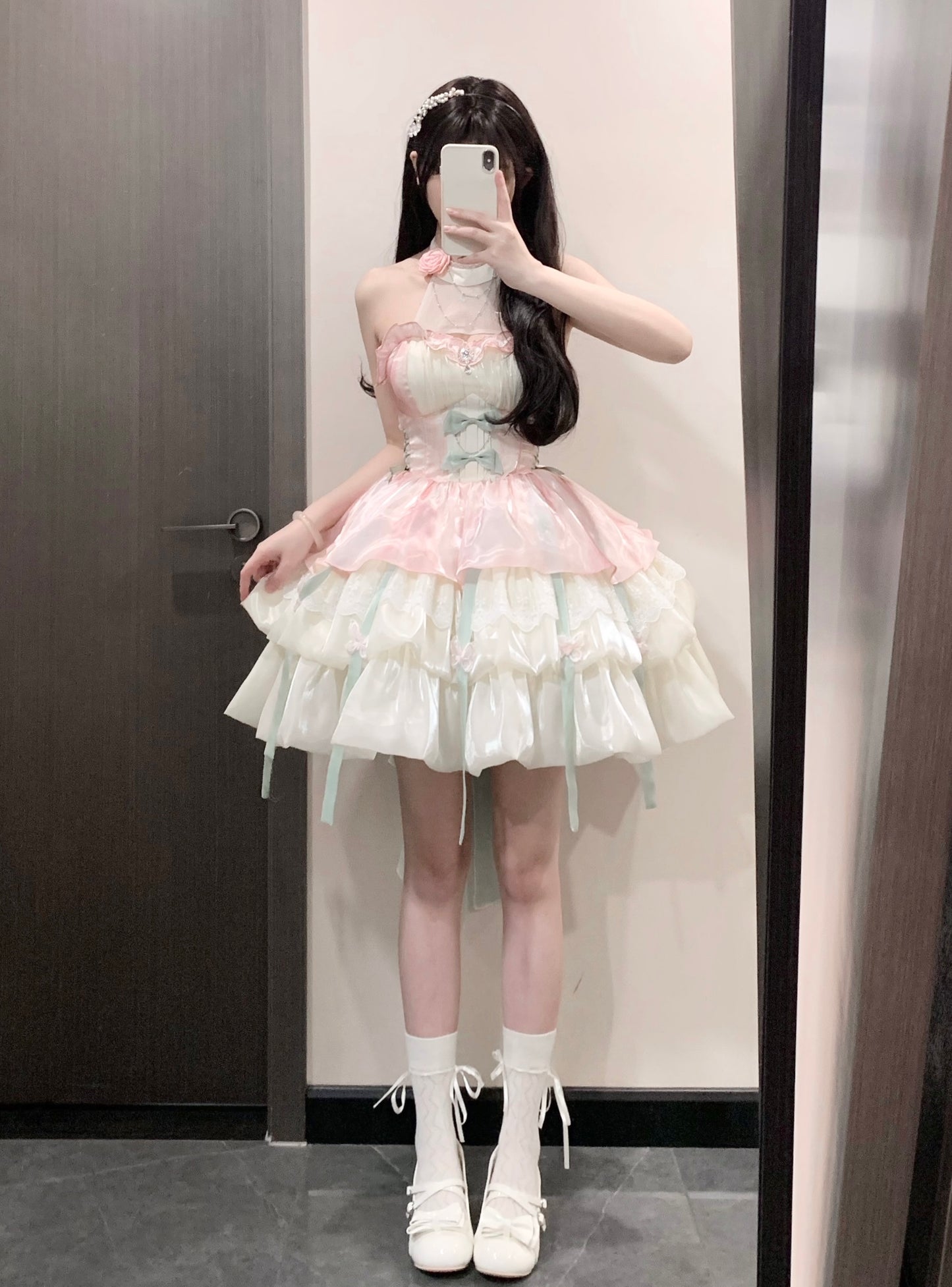 Platycodon Love Goddess Bow Butterfly Blue Pink Green Black Halter Neck Lolita Dress