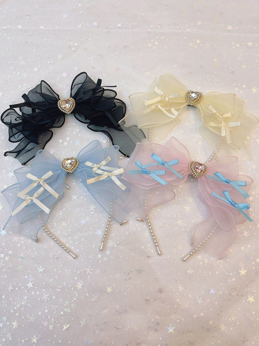 Sweetheart Princess Organza Pastel Pink Blue Yellow Black Headband Hairband Hair Accessories